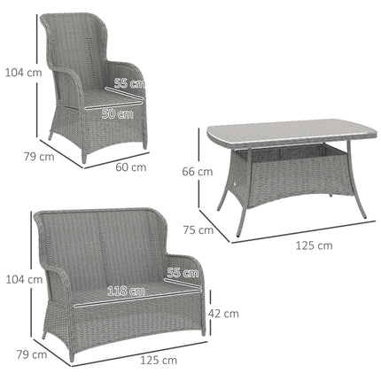 4 Piece PE Rattan Garden Dining Sofa Set with Cushions - Light Grey