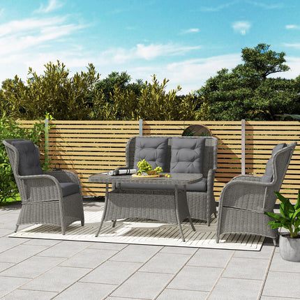4 Piece PE Rattan Garden Dining Sofa Set with Cushions - Light Grey