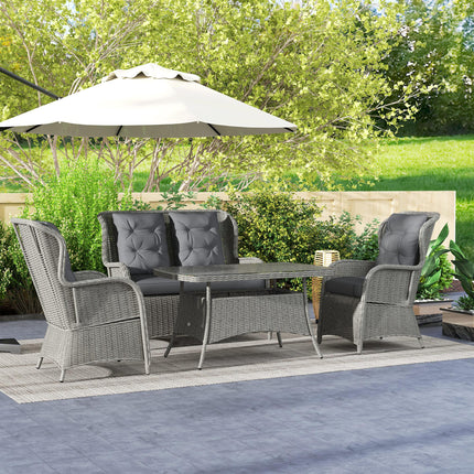 4 Piece PE Rattan Garden Dining Sofa Set with Cushions - Light Grey