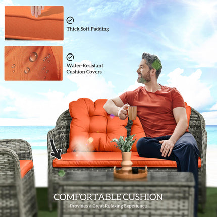 4 Piece Rattan Garden Sofa Set with Glass Top Table - Orange