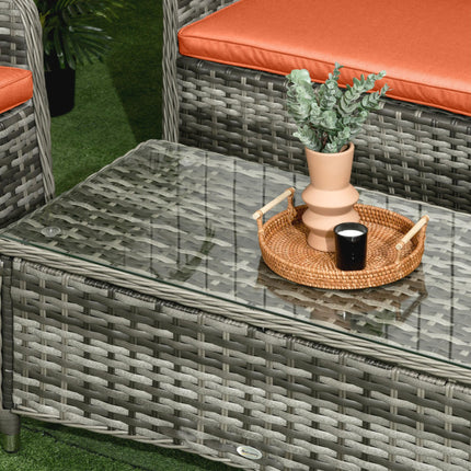 4 Piece Rattan Garden Sofa Set with Glass Top Table - Orange