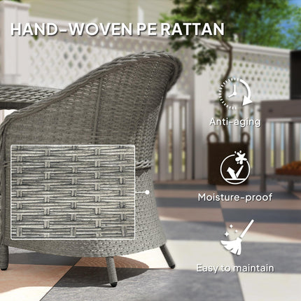 4 Seater Round PE Rattan Garden Dining Set with Cushions and Glass-Top Table - Grey