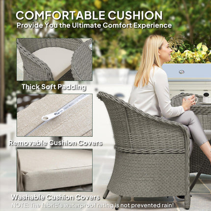4 Seater Round PE Rattan Garden Dining Set with Cushions and Glass-Top Table - Grey