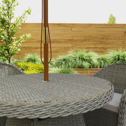4 Seater Round PE Rattan Garden Dining Set with Cushions and Glass-Top Table - Grey
