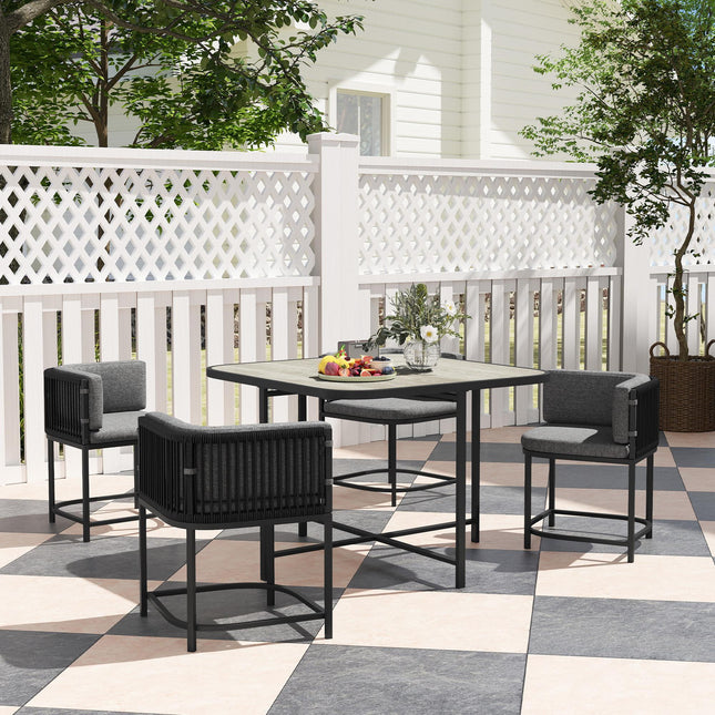 4 Seater Rattan Garden Furniture Set with Cushions - Charcoal Grey
