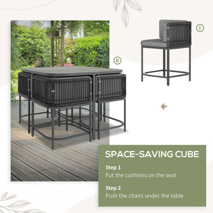 4 Seater Rattan Garden Furniture Set with Cushions - Charcoal Grey