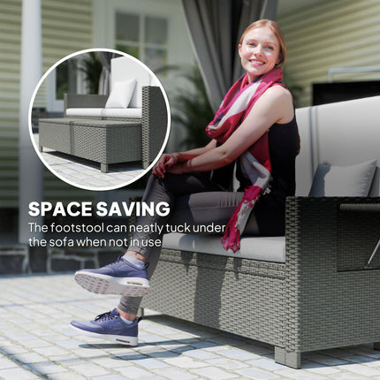 Rattan Day Bed, with Footstool - Light Grey
