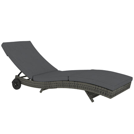 Patio Wicker Chaise Lounge Chair with Adjustable Backrest and Wheels - Dark Grey
