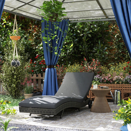 Patio Wicker Chaise Lounge Chair with Adjustable Backrest and Wheels - Dark Grey