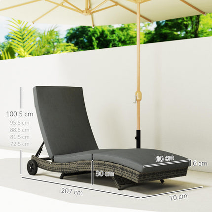 Patio Wicker Chaise Lounge Chair with Adjustable Backrest and Wheels - Dark Grey