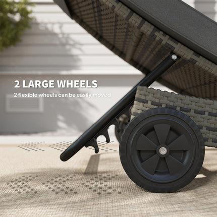 Patio Wicker Chaise Lounge Chair with Adjustable Backrest and Wheels - Dark Grey