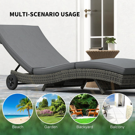 Patio Wicker Chaise Lounge Chair with Adjustable Backrest and Wheels - Dark Grey