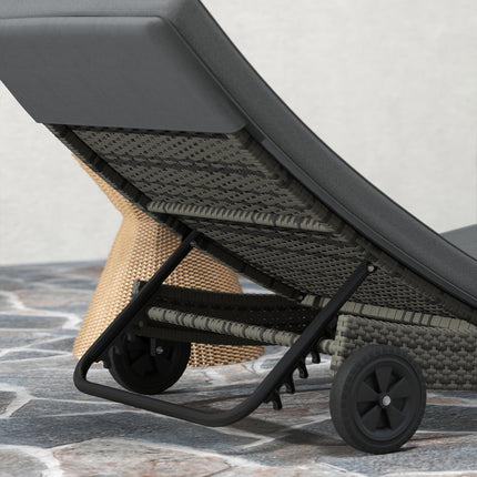 Patio Wicker Chaise Lounge Chair with Adjustable Backrest and Wheels - Dark Grey