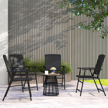Set of 4 Folding Rattan Seat Chairs with Steel Frame - Black
