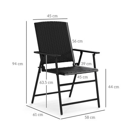 Set of 4 Folding Rattan Seat Chairs with Steel Frame - Black