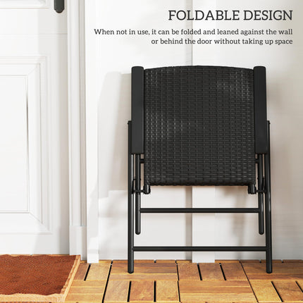 Set of 4 Folding Rattan Seat Chairs with Steel Frame - Black