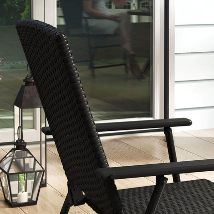 Set of 4 Folding Rattan Seat Chairs with Steel Frame - Black