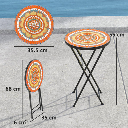 Mosaic 35.5cm Round Folding Outdoor Garden Table with Metal Frame - Orange
