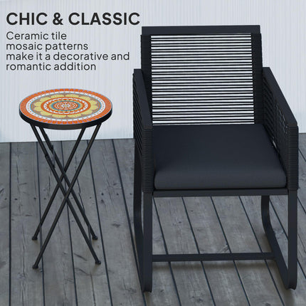 Mosaic 35.5cm Round Folding Outdoor Garden Table with Metal Frame - Orange