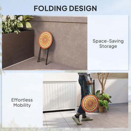 Mosaic 35.5cm Round Folding Outdoor Garden Table with Metal Frame - Orange
