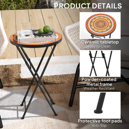 Mosaic 35.5cm Round Folding Outdoor Garden Table with Metal Frame - Orange