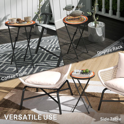 Mosaic 35.5cm Round Folding Outdoor Garden Table with Metal Frame - Orange