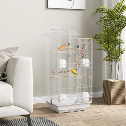 Bird Cage for Budgies, Finches & Canaries with Accessories and Tray - White