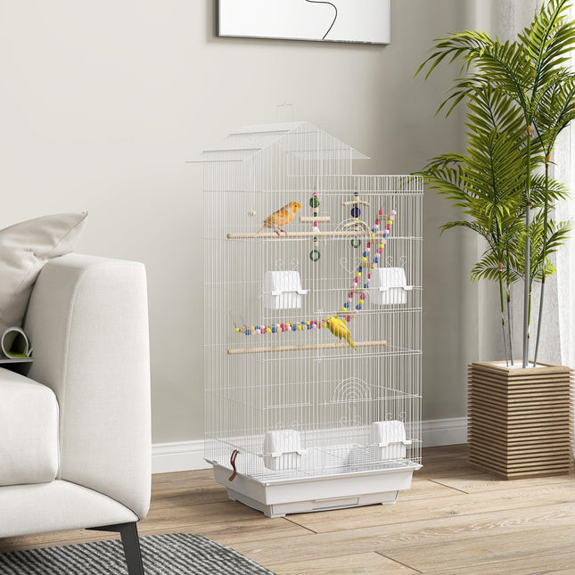 Bird Cage for Budgies, Finches & Canaries with Accessories and Tray - White
