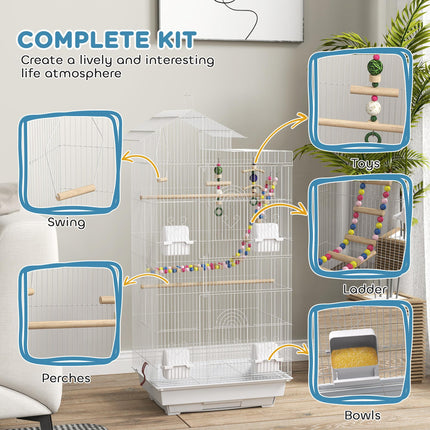 Bird Cage for Budgies, Finches & Canaries with Accessories and Tray - White