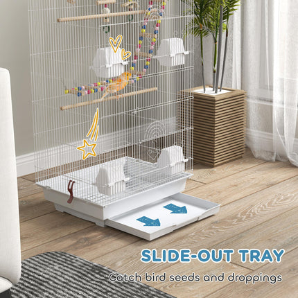 Bird Cage for Budgies, Finches & Canaries with Accessories and Tray - White