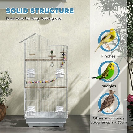 Bird Cage for Budgies, Finches & Canaries with Accessories and Tray - White