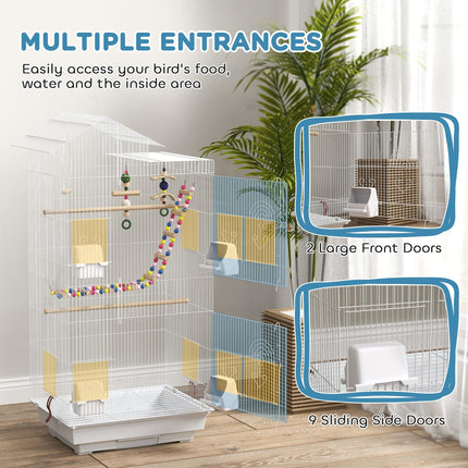 Bird Cage for Budgies, Finches & Canaries with Accessories and Tray - White
