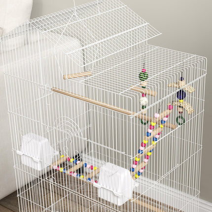 Bird Cage for Budgies, Finches & Canaries with Accessories and Tray - White