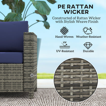 2 Seater Rattan Garden Sofa with Padded Cushions and Armrests - Navy Blue
