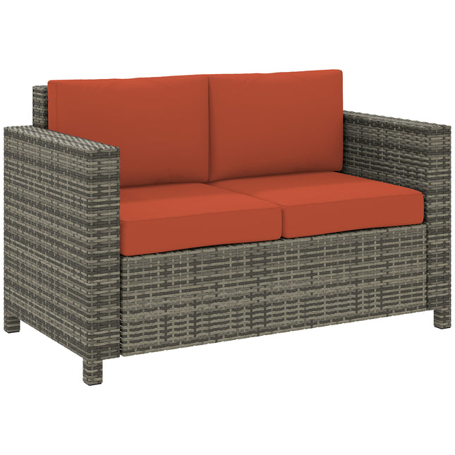 2 Seater Rattan Garden Sofa with Padded Cushions and Armrests - Grey