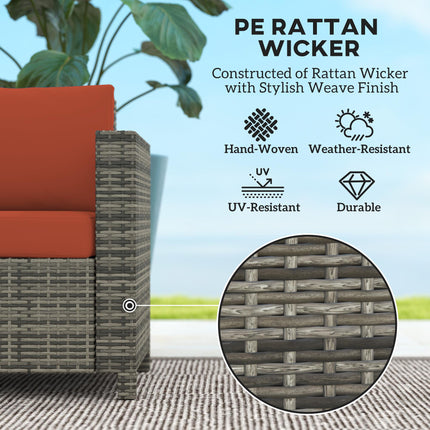2 Seater Rattan Garden Sofa with Padded Cushions and Armrests - Grey