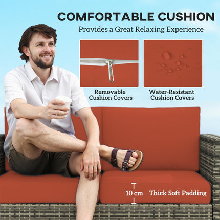 2 Seater Rattan Garden Sofa with Padded Cushions and Armrests - Grey