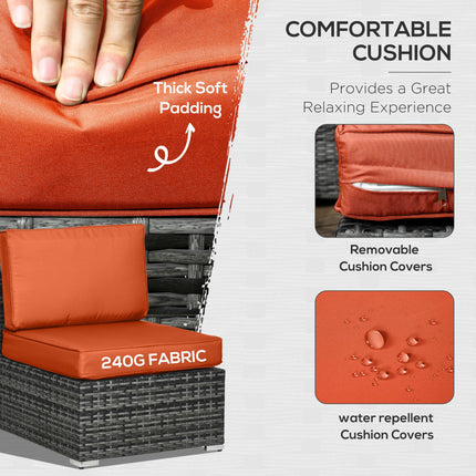 8 Piece Steel Frame Rattan Sofa Set with Cushions - Orange Grey