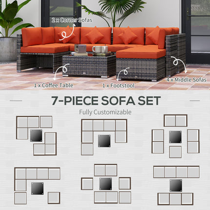 8 Piece Steel Frame Rattan Sofa Set with Cushions - Orange Grey