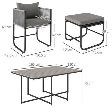 10 Seater Rattan Cube Garden Dining Set with Cushions, 6 Armchairs & 4 Stools, Rectangular Wood Grain Table - Grey
