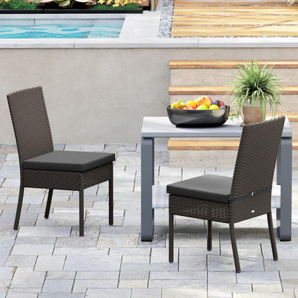 Set of Four Armless Rattan Garden Chairs - Dark Grey