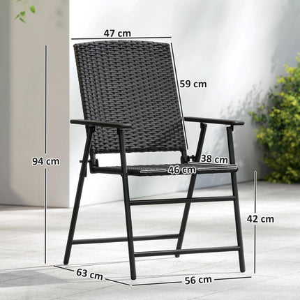 Set of 2 Folding Rattan Seat Chairs with Steel Frame - Black