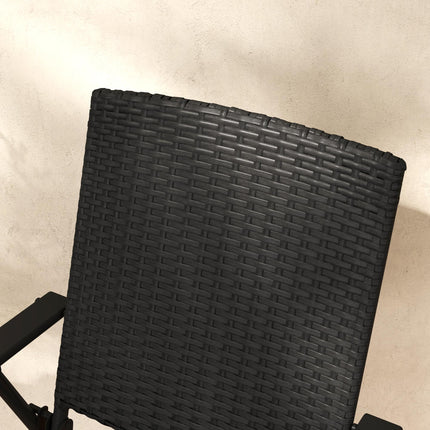 Set of 2 Folding Rattan Seat Chairs with Steel Frame - Black