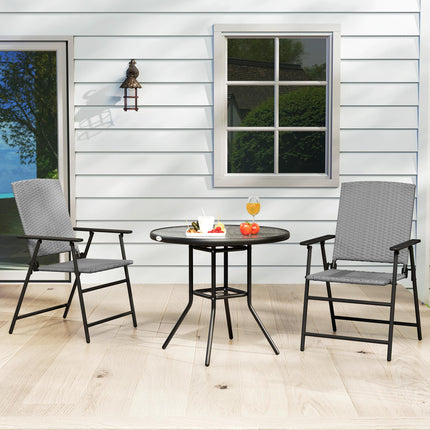 Set of Two Folding Rattan Outdoor Chairs with Steel Frame - Grey