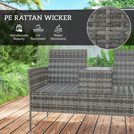 Two-Seat Rattan Chair, with Middle Table - Charcoal Grey