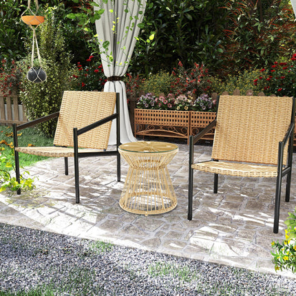 Round Rattan Side Table with Glass Top Hollow Drum Design - Natural
