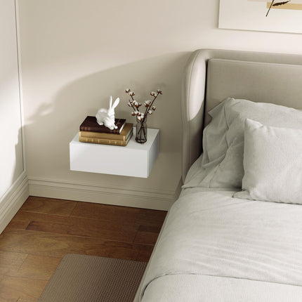 Floating Bedside Table, Wall-Mounted Nightstand with Storage Drawer, Small Side End Table for Bedroom, White