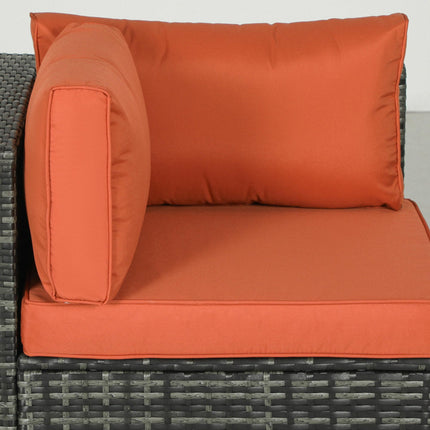 Four-Piece Rattan Outdoor Sofa Set with Cushions and Glass Tabletop - Orange/Grey