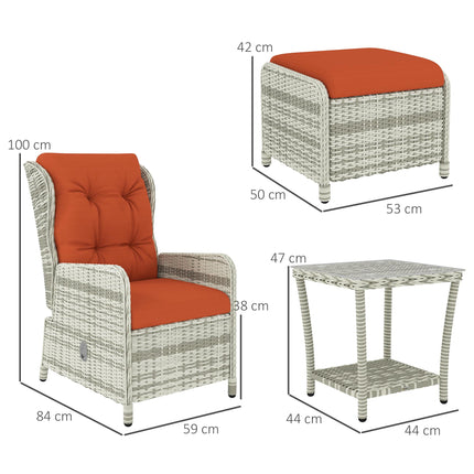 5 Piece Rattan Bistro Set with Cushions and Glass Table Top - Orange