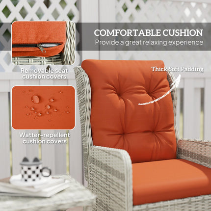 5 Piece Rattan Bistro Set with Cushions and Glass Table Top - Orange